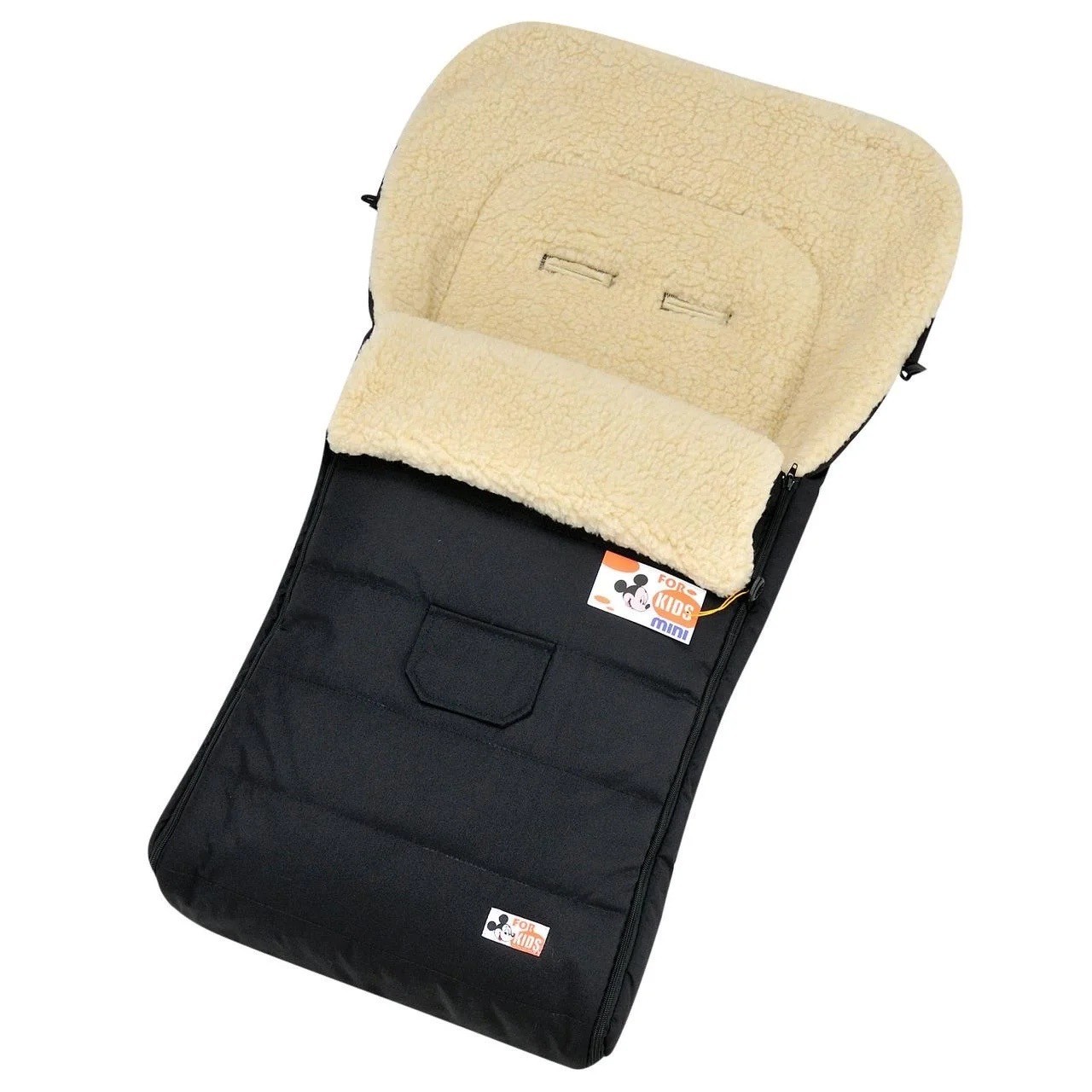 

Детский чехол на санки, конверт в коляску на овчине черный "For-Kids"