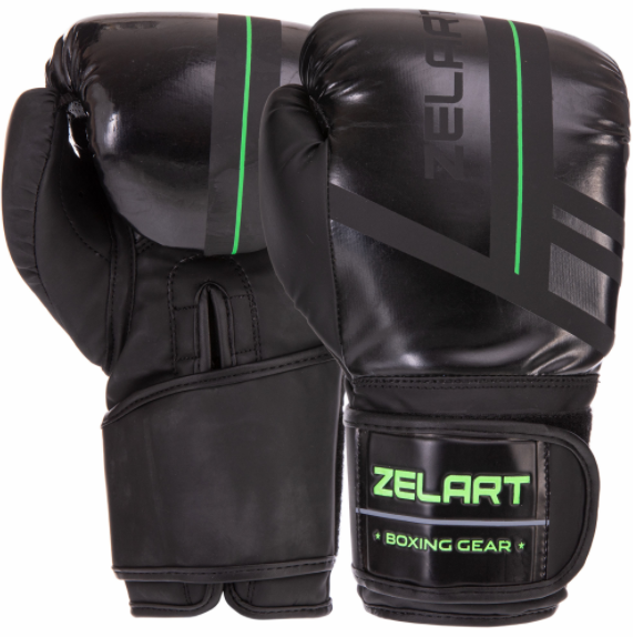 

Перчатки для бокса Перчатки боксерские Zelart VL-3085 10 унций черный-салатовый (IN09299)
