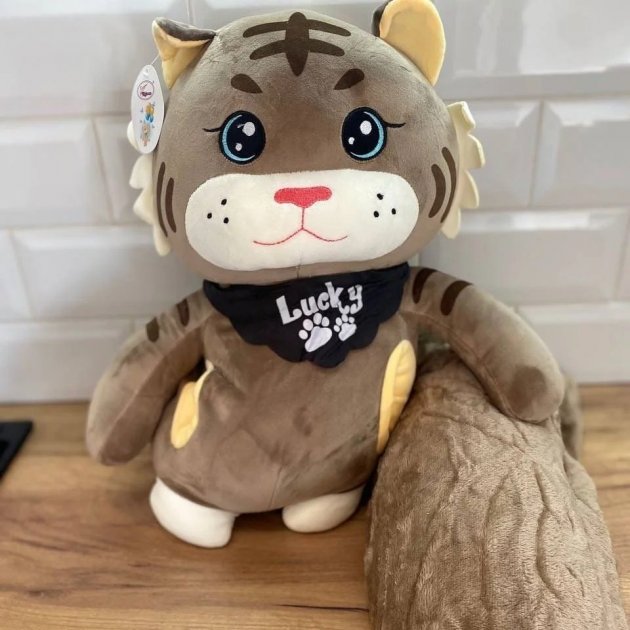 

Мягкая игрушка с пледом Тигренок Chez ninio, игрушка подушка 3в1 с одеялом коричневый