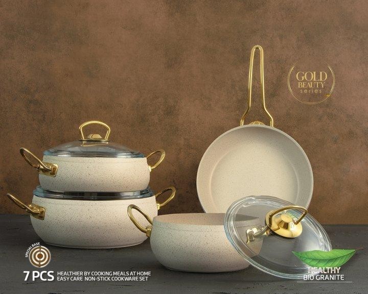 

Набор турецкой посуды с антипригарным покрытием Casa Royal Gold бежевый