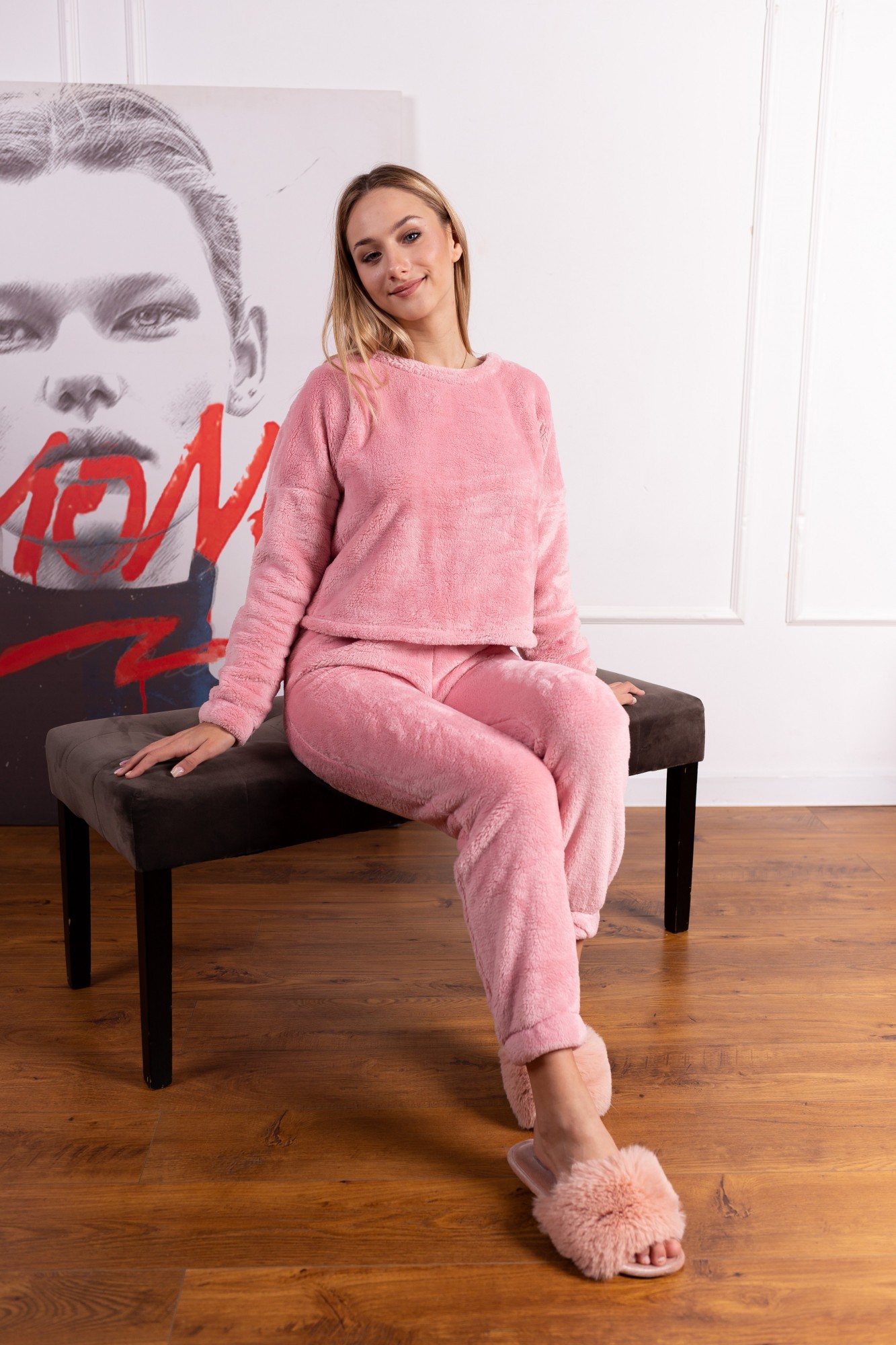 

Мохровый костюм пижама (кофта и штаны) пижама Christel 117 розовый, размер М