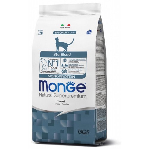

Сухой корм MONGE CAT Monoprotein Sterilised с форелью, 1.5 кг