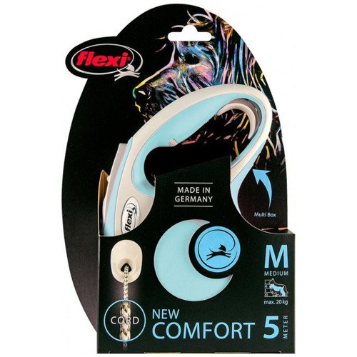 

Рулетка Flexi New Comfort M, для собак, 5 м, трос, голубая