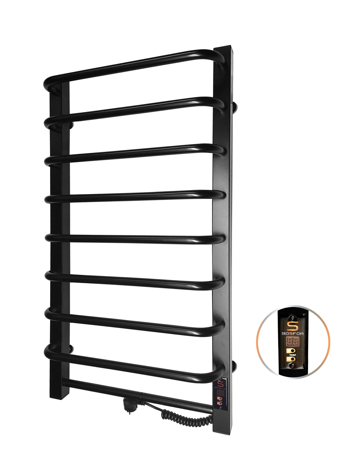 

Полотенцесушитель электрический BOSFOR Стандарт ЧЕРНЫЙ матовый 900х500 мм Правое подключение Right