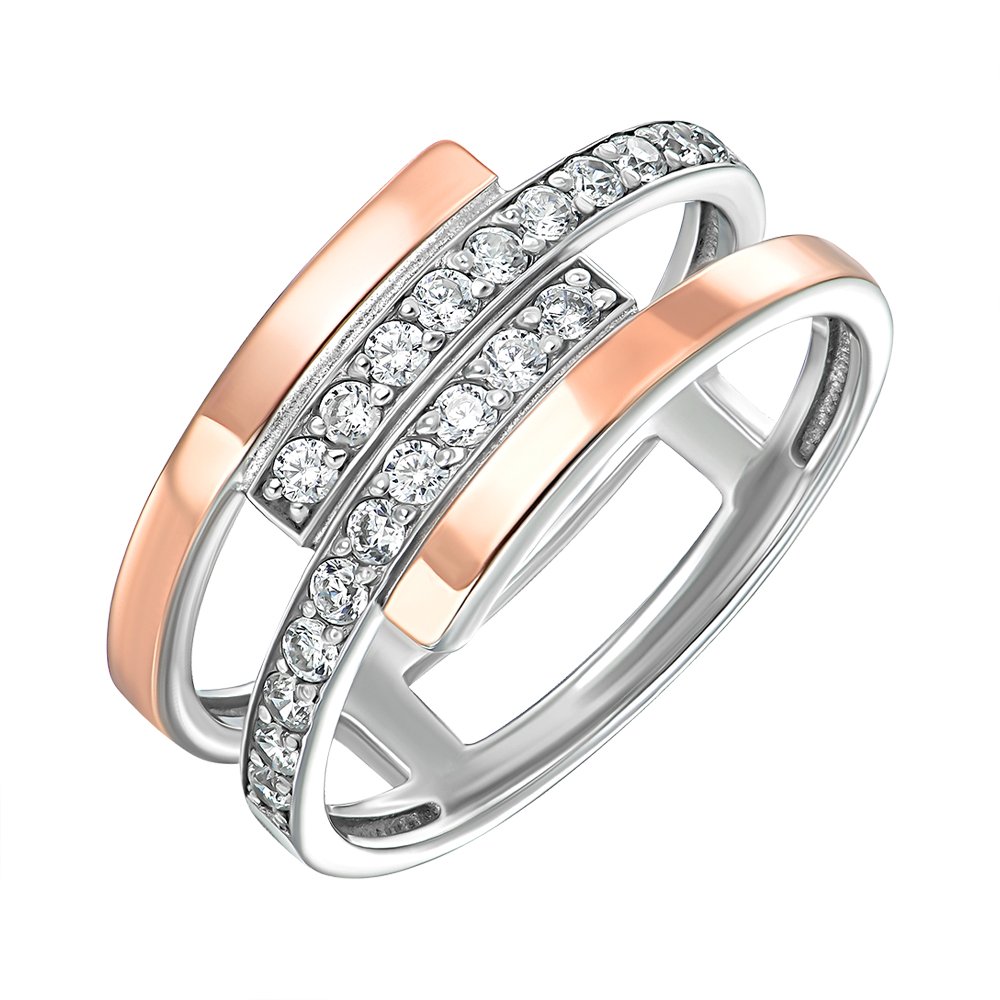

Серебряное кольцо с золотыми накладками и фианитами 000151671 18.5 размера