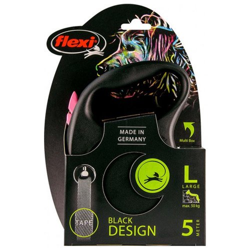 

Рулетка Flexi Black Design L, для собак, 5 м, лента, розовая