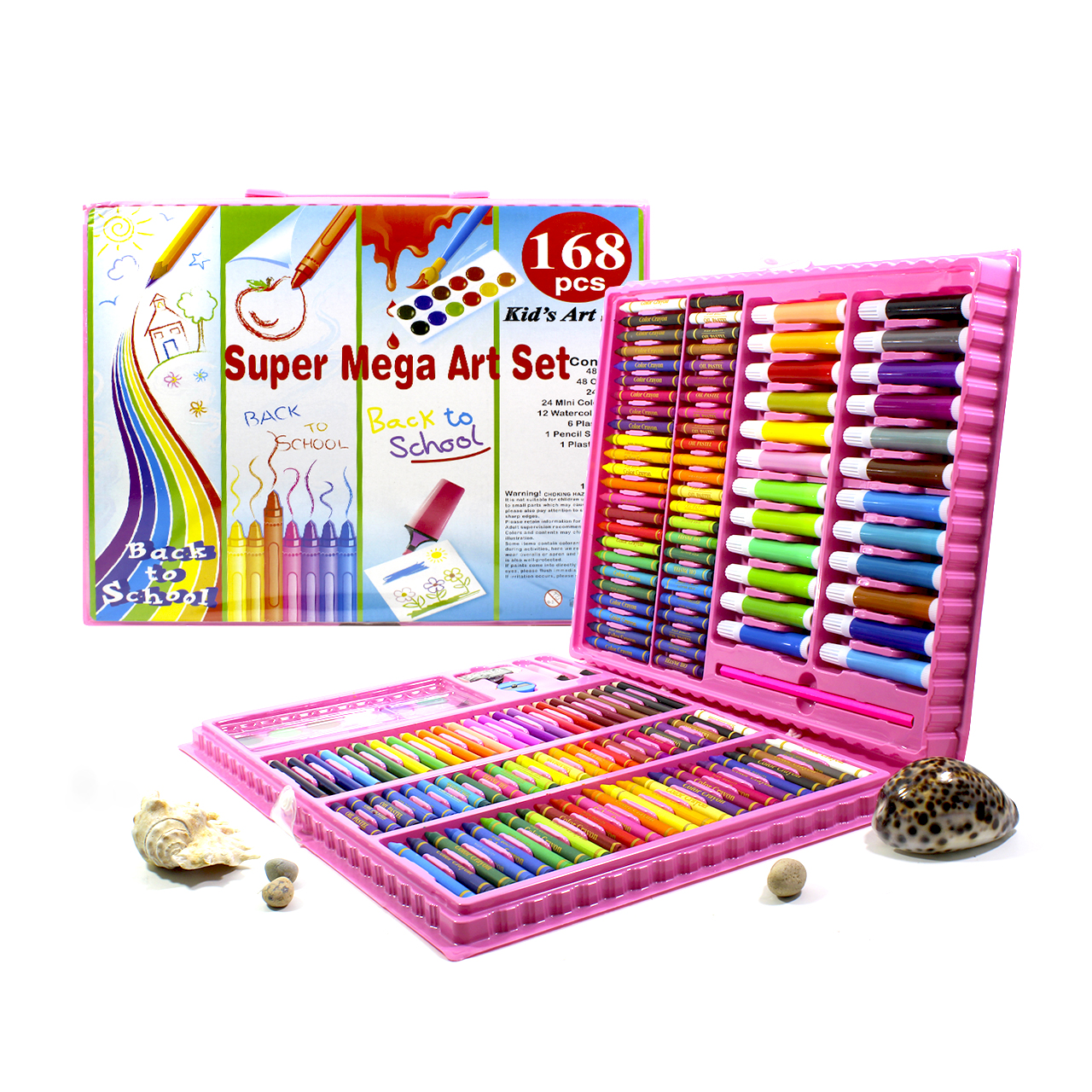 

Набор для рисования Lesko Super Mega Art Set 168 предметов Pink Чемоданчик Карандаши Мелки Краски Бумага