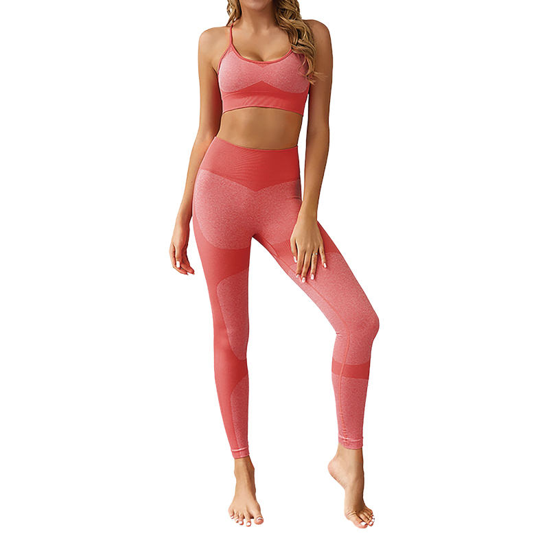 

Женский комплект лосины и топ для фитнеса Lesko ZC-1976 Light Pink M для спорта йоги пробежек тренировок