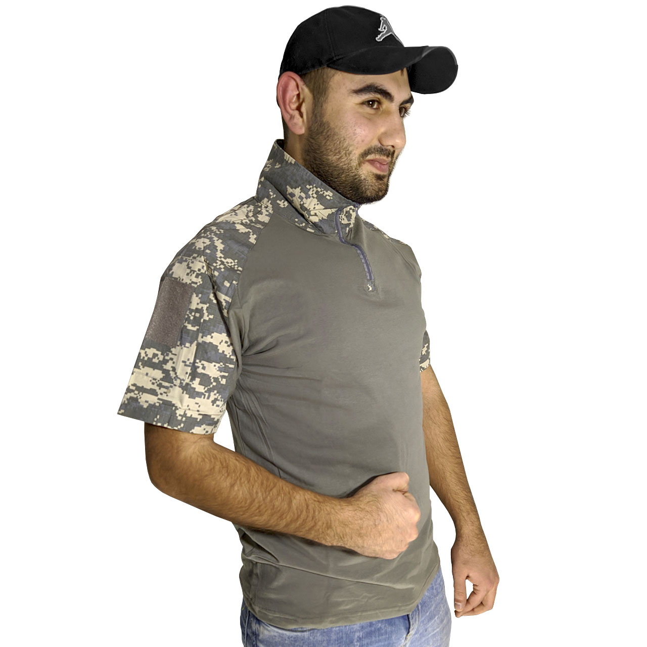 

Тактическая футболка с коротким рукавом Lesko A416 Camouflage ACU XXL мужская на змейке камуфляжная