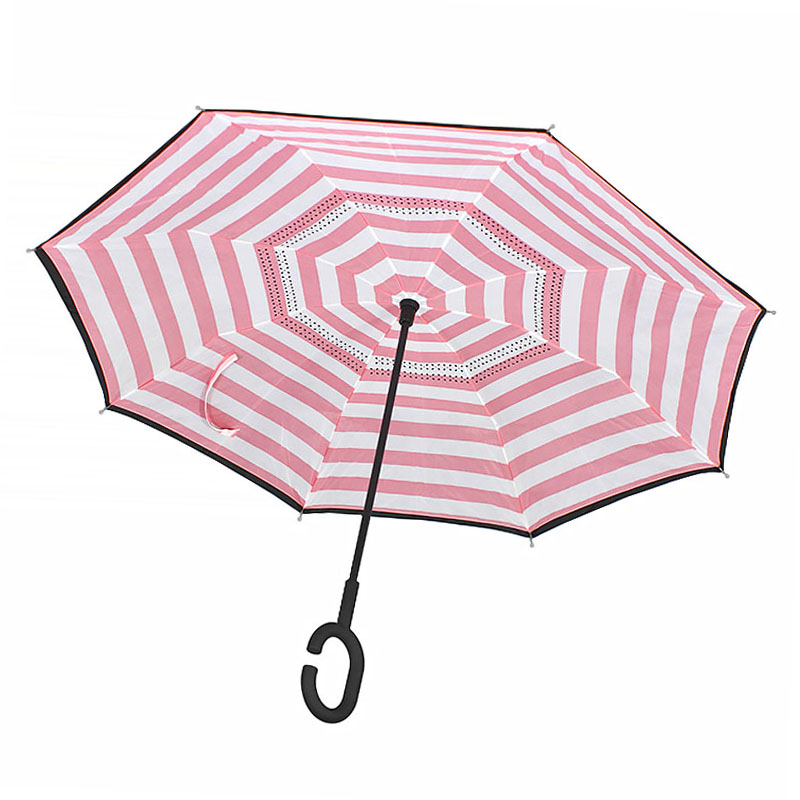 

Зонт Lesko Up-Brella Розово-белые полосы двойной купол водоотталкивающая пропитка эргономичная ручка