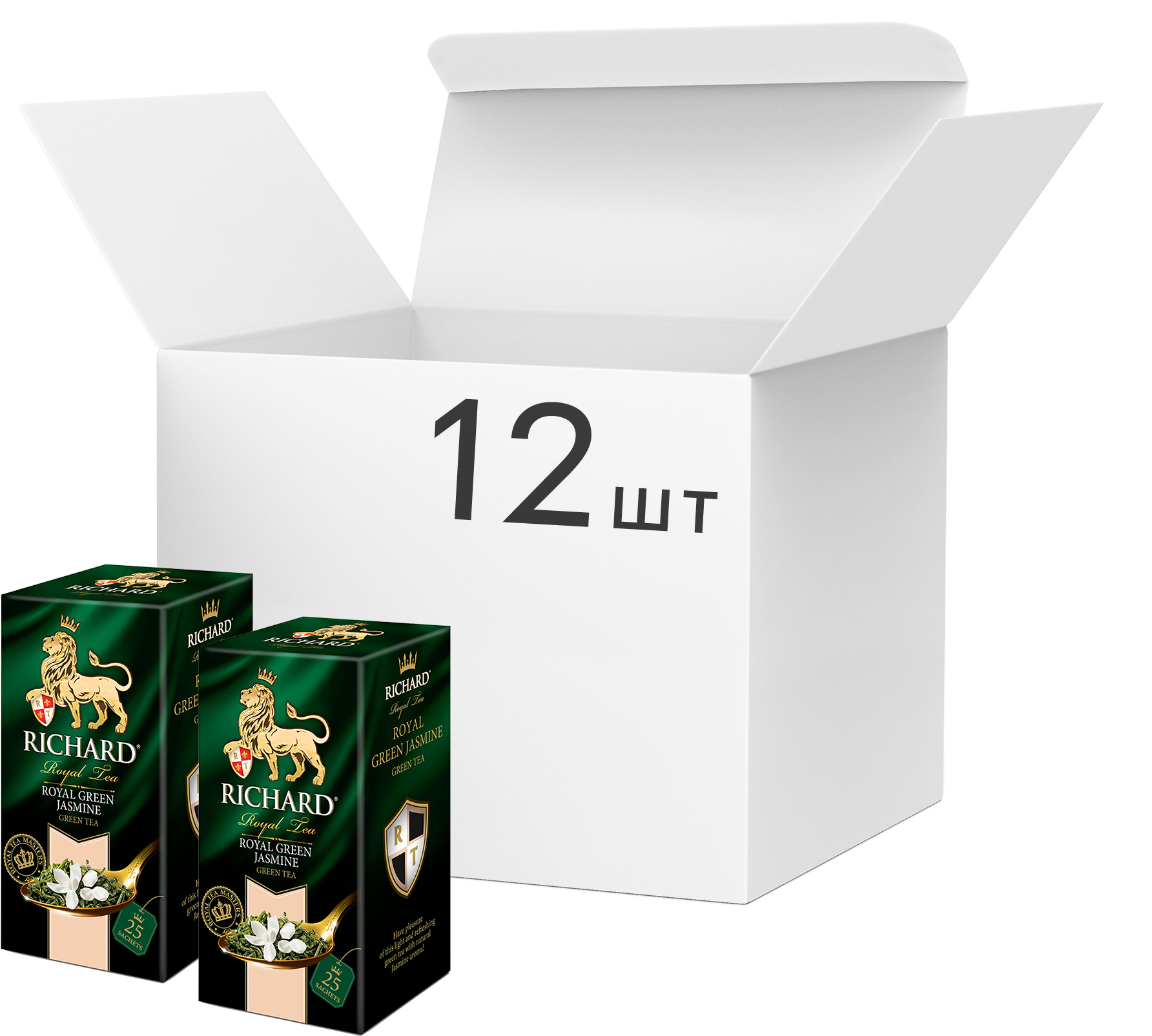Акція на Упаковка чая зеленого байхового с араматом жасмина Richard Green Jasmine 12 шт по 25 пакетиков (4823063705134) від Rozetka UA