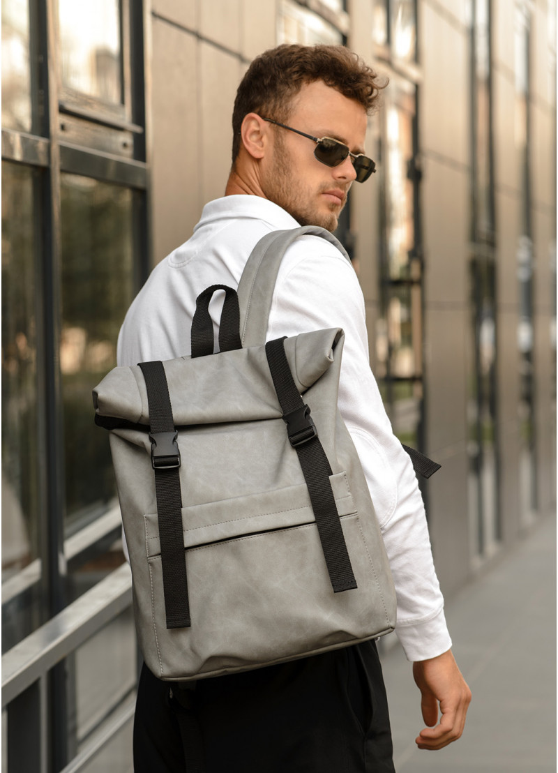 

Мужской рюкзак Sambag RollTop LSHm светло-серый нубук 24211060m