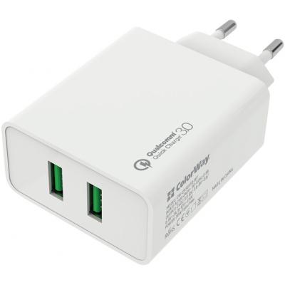 

Зарядное устройство ColorWay 2*USB Quick Charge 3.0 (36W) (CW-CHS017Q-WT)