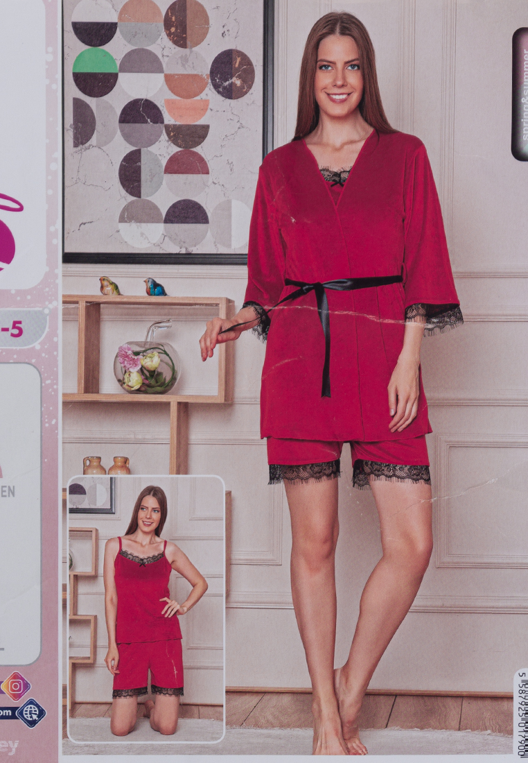 

Комплект женский тройка Pijamoni 5555  красный 61556, Комплект женский тройка Pijamoni 5555 XL красный 61556
