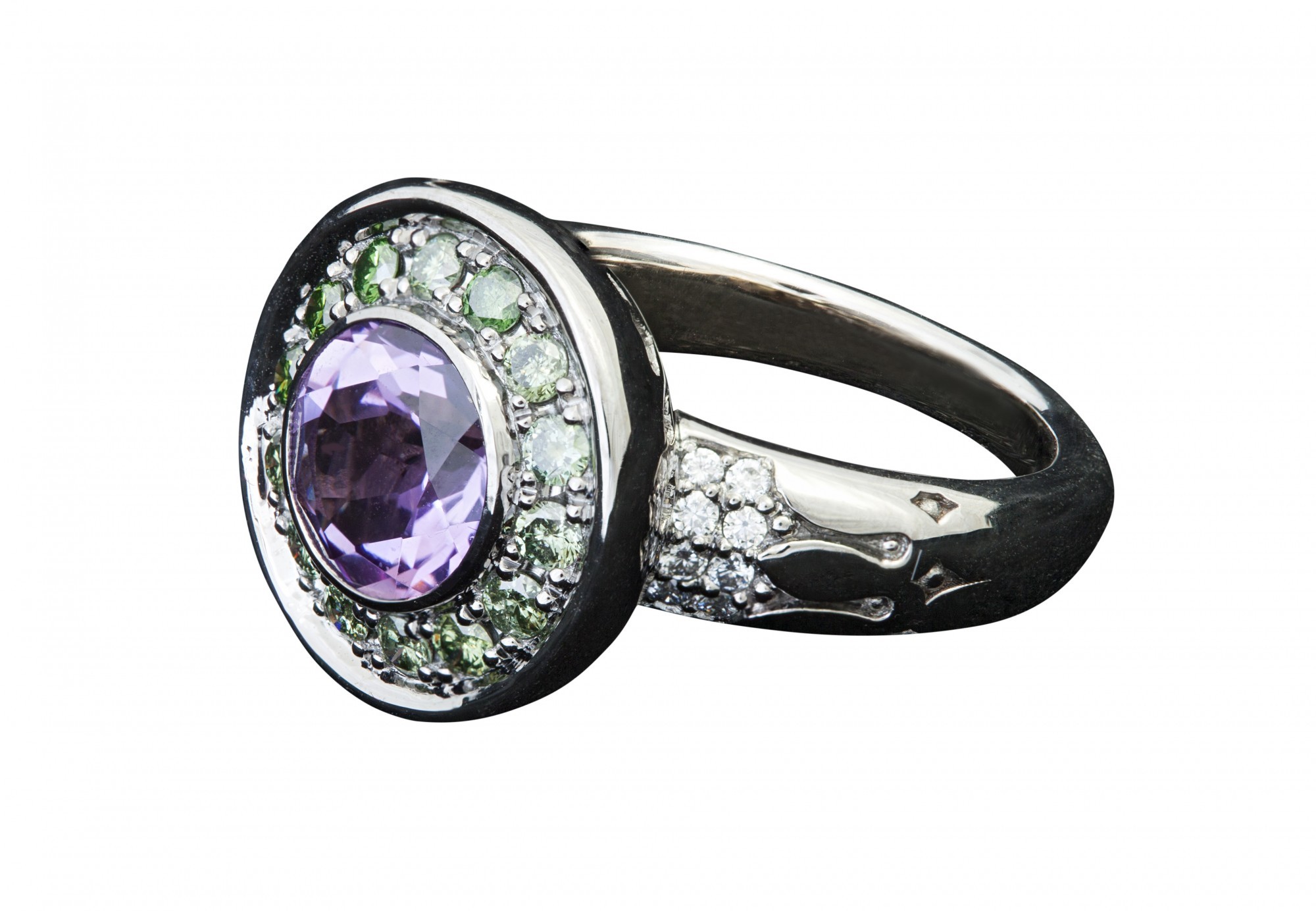 

Женское кольцо из золота (750) с аметистом и цветными бриллиантами 0,6ct, Congress Diamond, Размер 17.5// V12R18