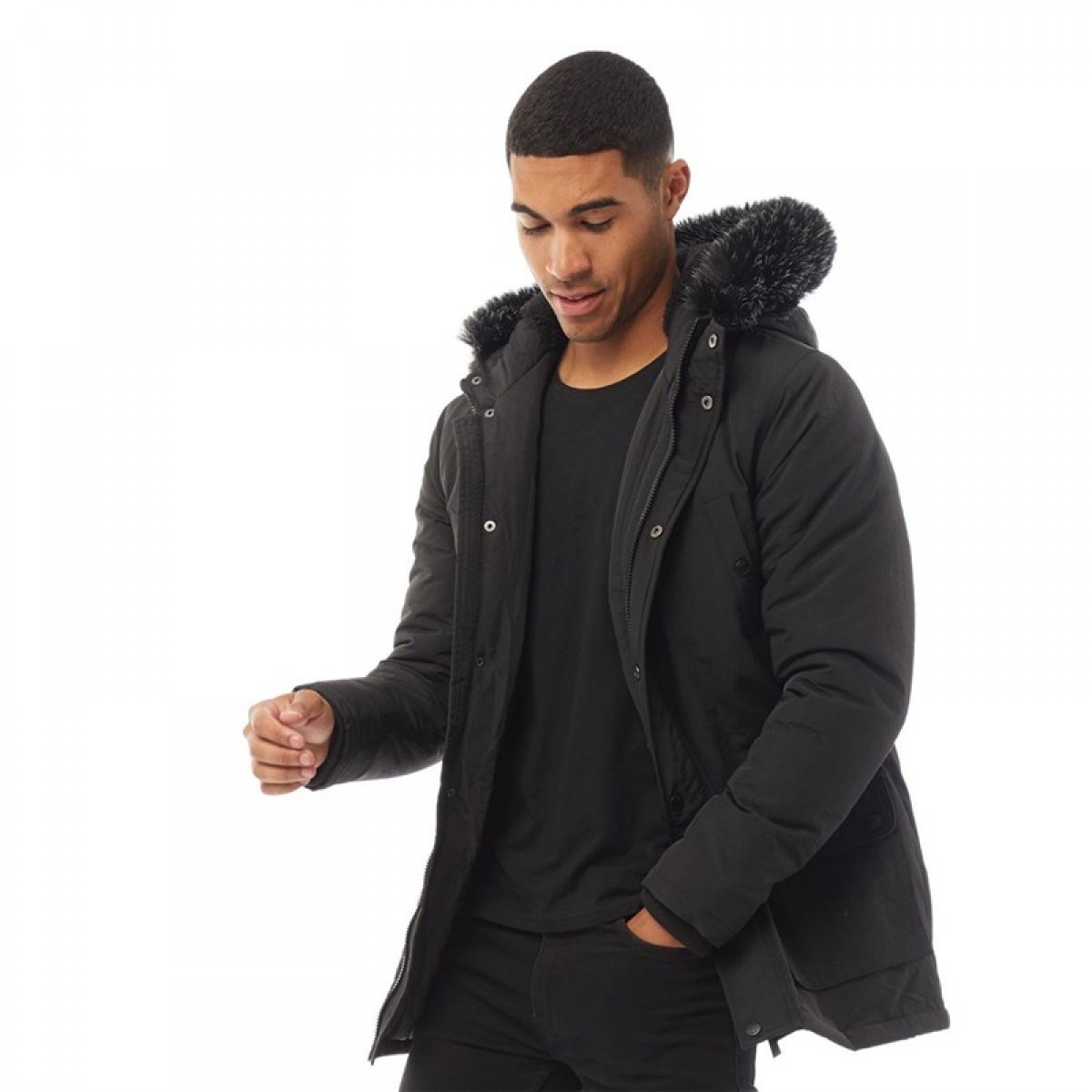 

Парка Fluid Faux Fur Trim Black Black, M (46)