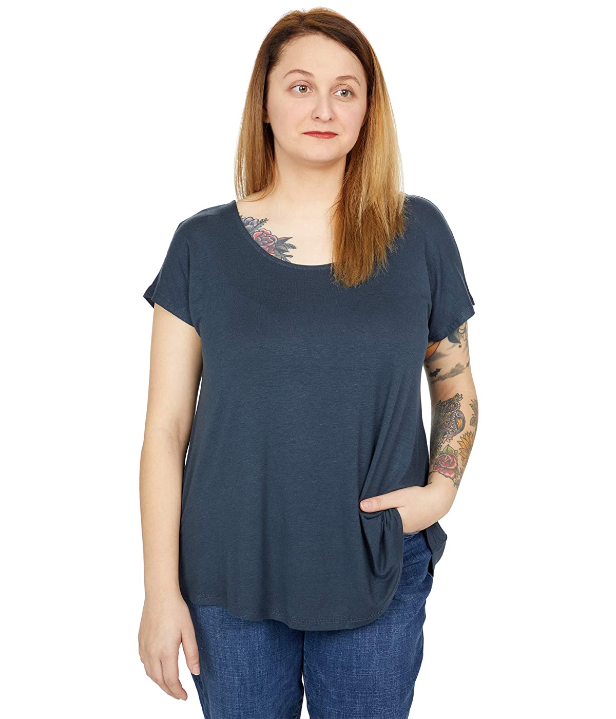 

Футболка Bobeau Cross-Back Linen Blend Tee Slate 1,  (46, Футболка Bobeau Cross-Back Linen Blend Tee Slate 1, M (46)