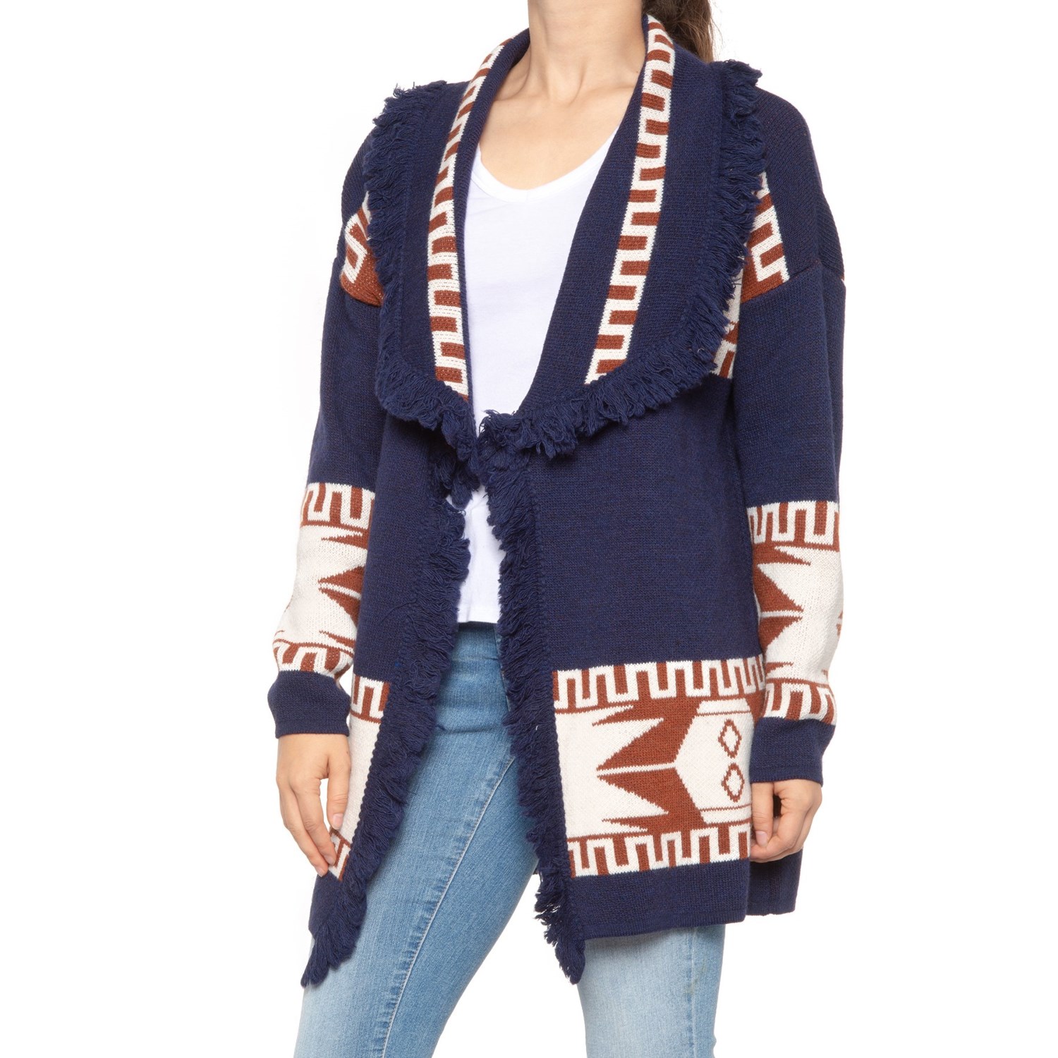 

Кардиган CocoGio Made in Italy Aztec Fringed Navy/Brown,  (44, Кардиган CocoGio Made in Italy Aztec Fringed Navy/Brown, S (44)