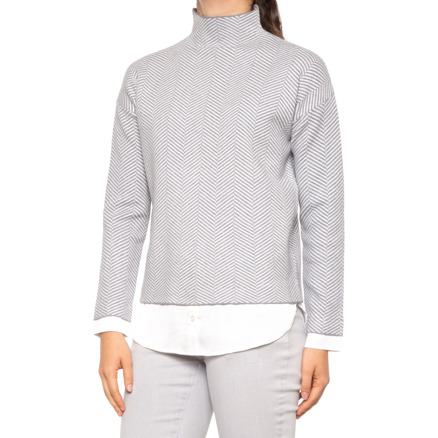 

Свитер Adrienne Vittadini Woven Cuff and Hem Funnel Neck Med Grey Hthr/Ivory,  (42, Свитер Adrienne Vittadini Woven Cuff and Hem Funnel Neck Med Grey Hthr/Ivory, XS (42)