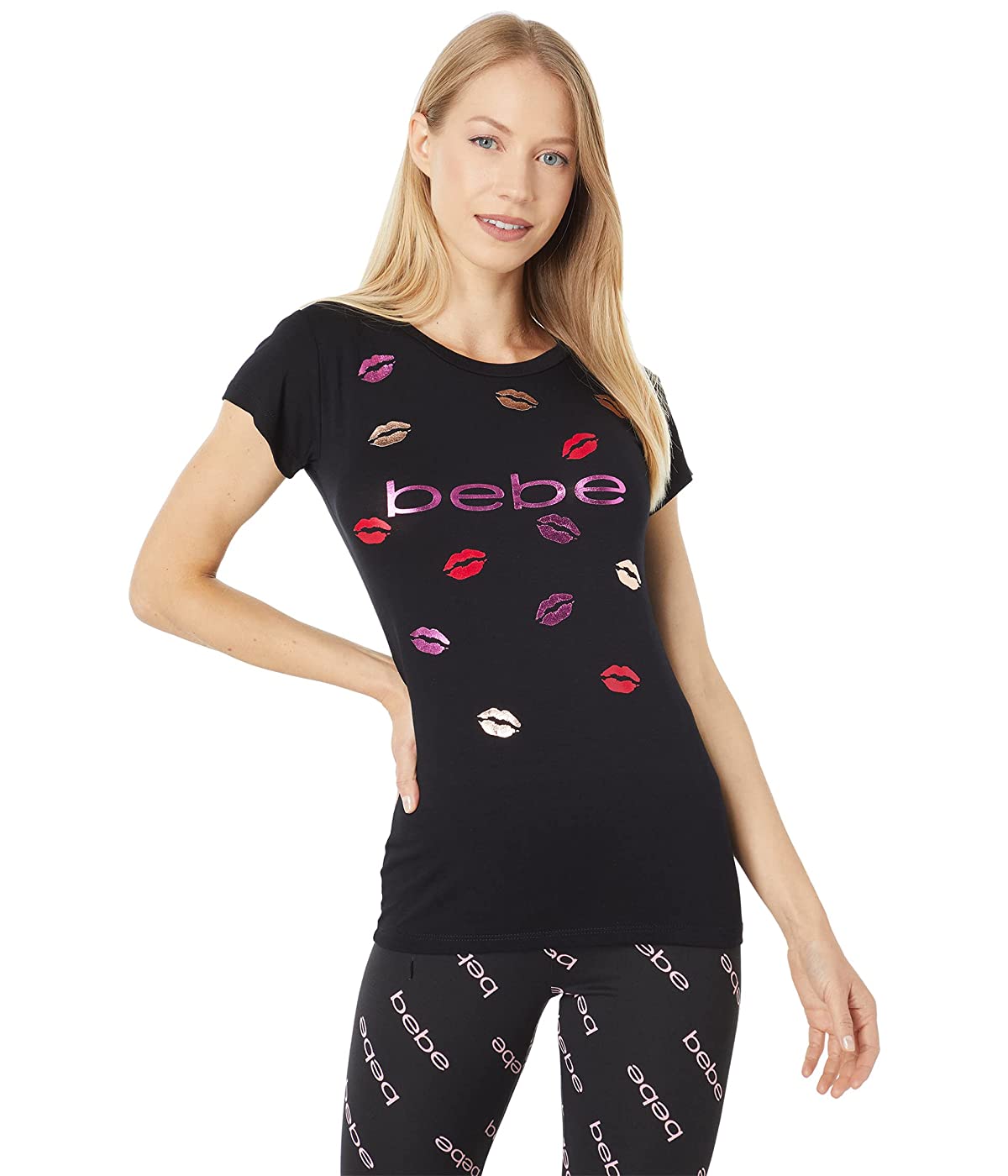 

Футболка bebe Foil Logo Kiss Tee Black,  (46, Футболка bebe Foil Logo Kiss Tee Black, M (46)