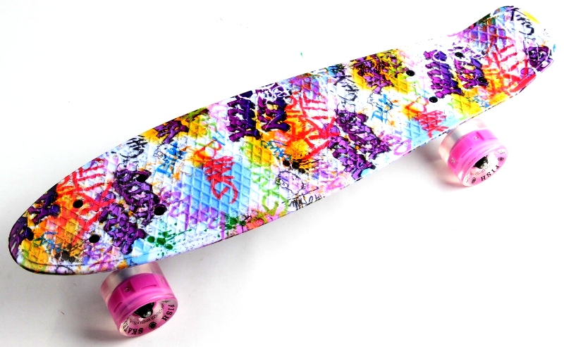 

Пенни борд (Penny Board) 22" "Fish" со светящимися колесами и рисунком, Graffity