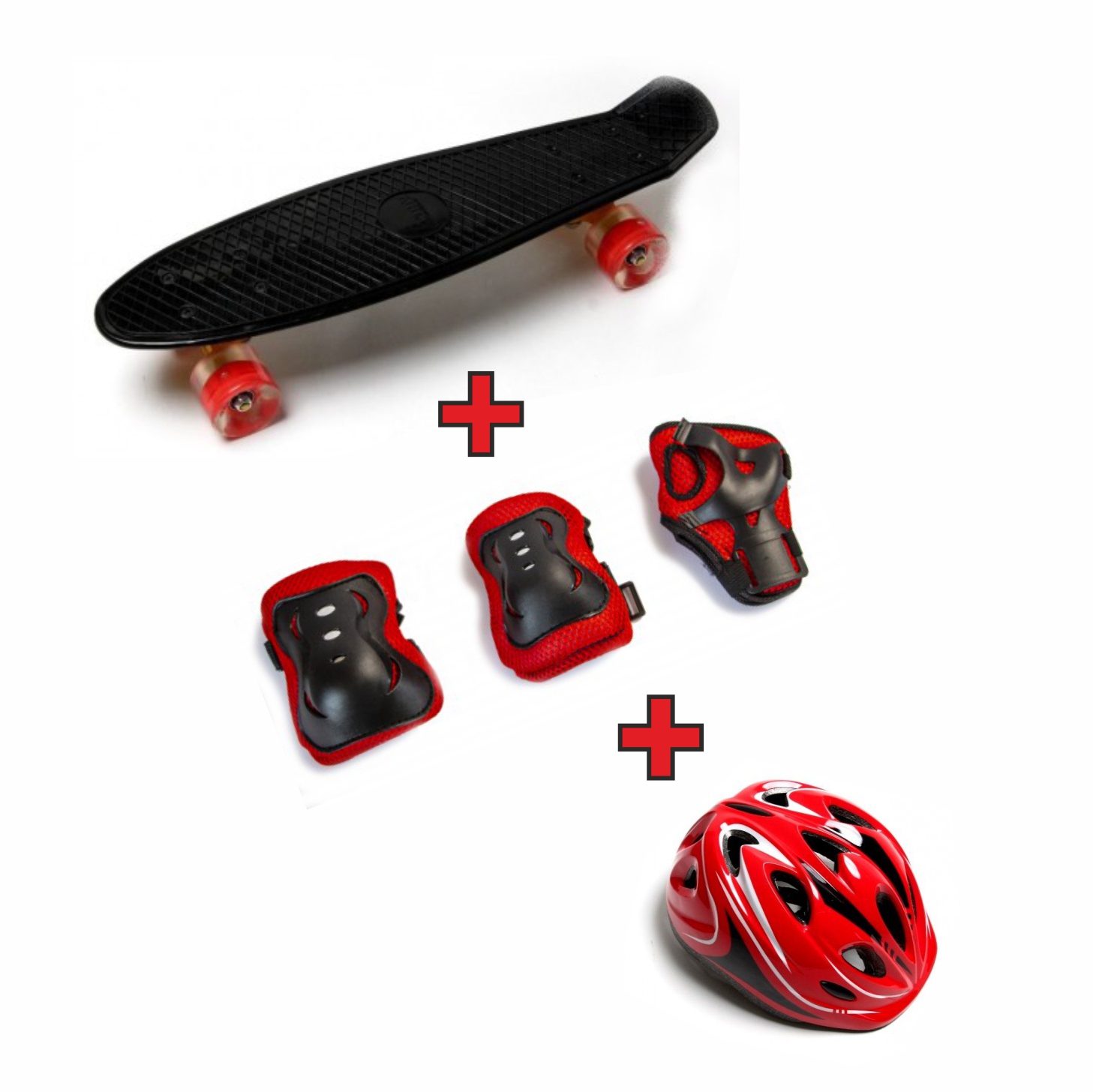 

Комплект Пенни борд Penny Board 22" Черный со светящимися колесами, защита, шлем