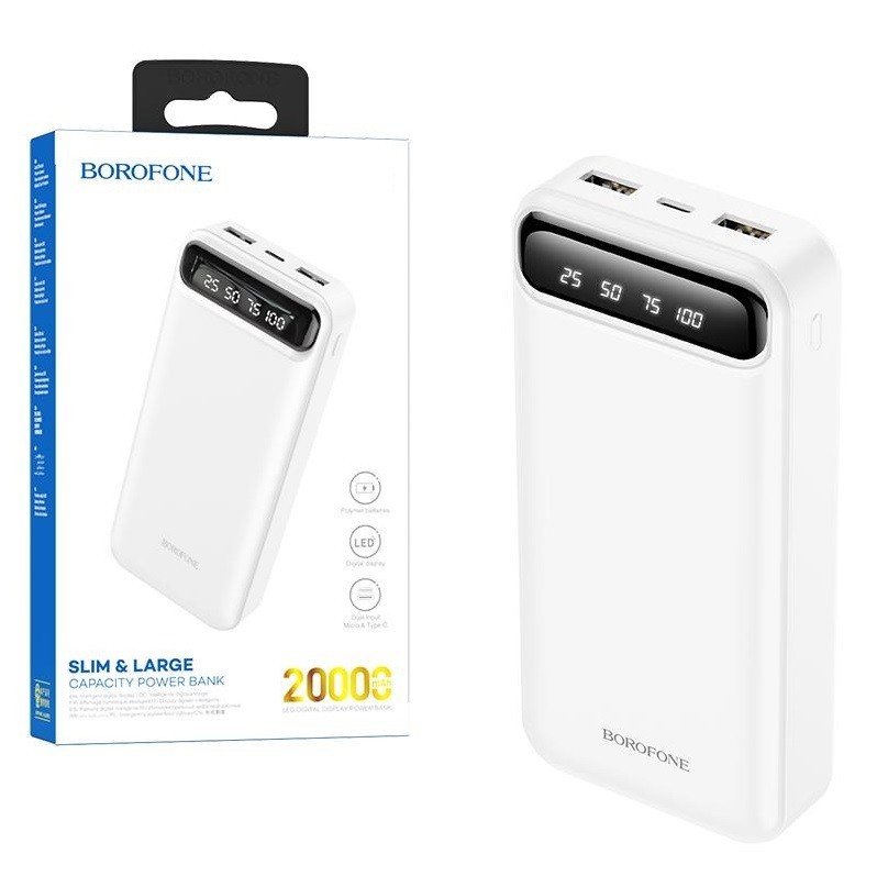 

Павербанк Borofone 20000mAh|2xUSB/1xType-C, 2A|для iPhone/Android