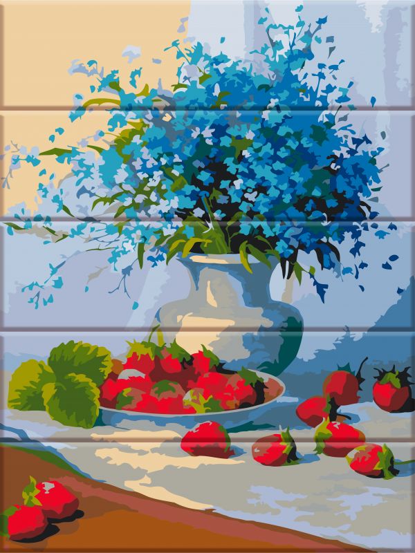 

Цветы и земляника. Роспись по номерам по дереву. ArtStory 30x40