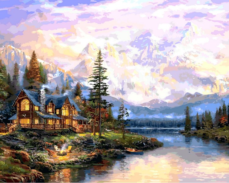 

Дом у горного озера. раскраска по цифрам. Babylon 40x50