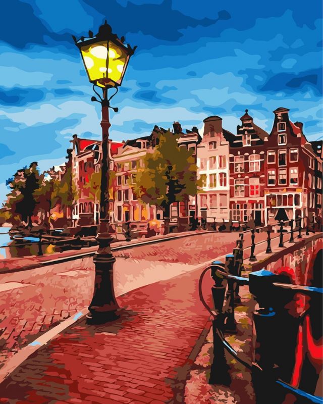 

Желтый фонарь на вечерней улице. Без коробки. Brushme 40x50