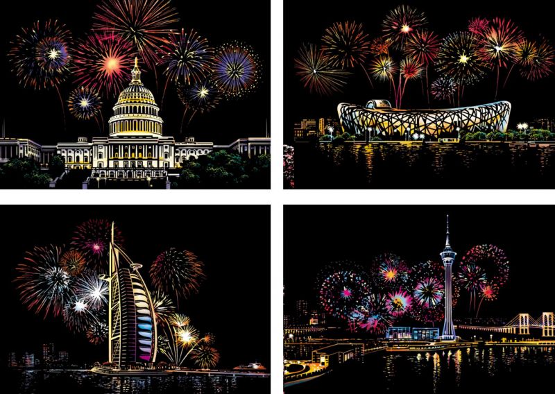 

Скретч набор из 4 х картин "Fireworks". Yuelu 21x29.7