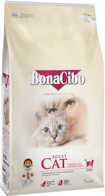 

Сухой корм BonaCibo Adult Cat Chicken & Rice для взрослых котов всех пород, курица/анчоусы/рис, 5 кг