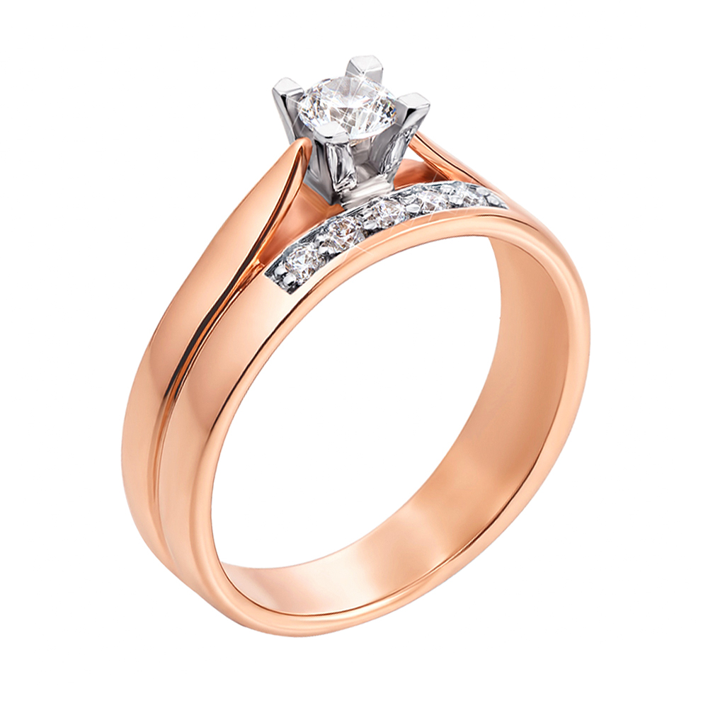 

Золотое кольцо в комбинированном цвете с фианитами 000119387 15.5 размера