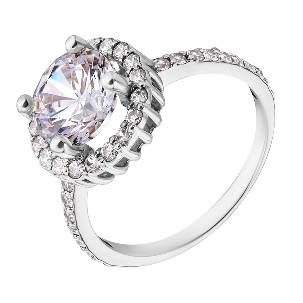 

Золотое кольцо в белом цвете с фианитом S Zirconia и фианитами 000036664 18.5 размера