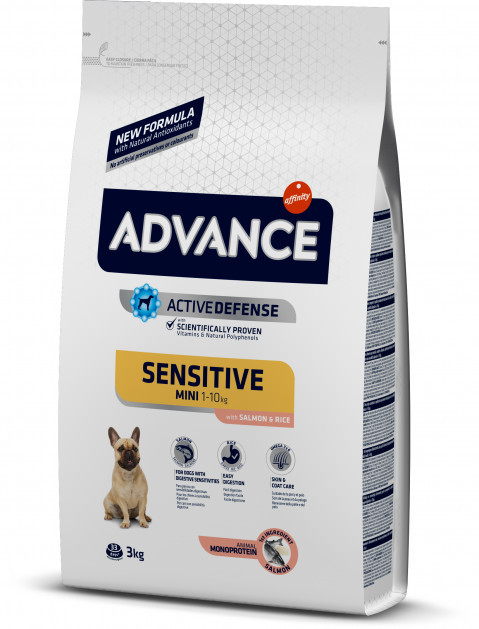 

Advance Dog Mini Sensitive, для собак маленьких пород с чуствительным пищеварением, 3 кг.