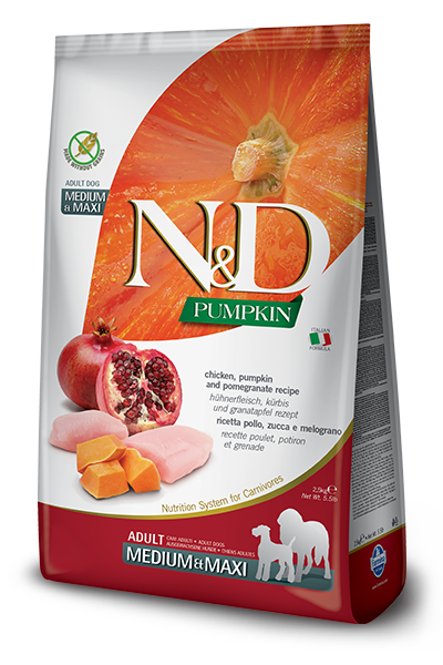 

Farmina (Фармина) N&D GRAIN FREE PUMPKIN DOG CHICKEN & POMEGRANATE ADULT MEDIUM & MAXI 2,5 KGБеззерновой сухой корм для собак среднихи и крупных пород (тыква/курица/гранат), 2,5 кг