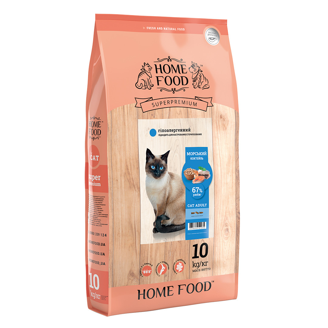 

Home Food, гипоаллергенный корм для котов «Морской коктейль», 10 кг
