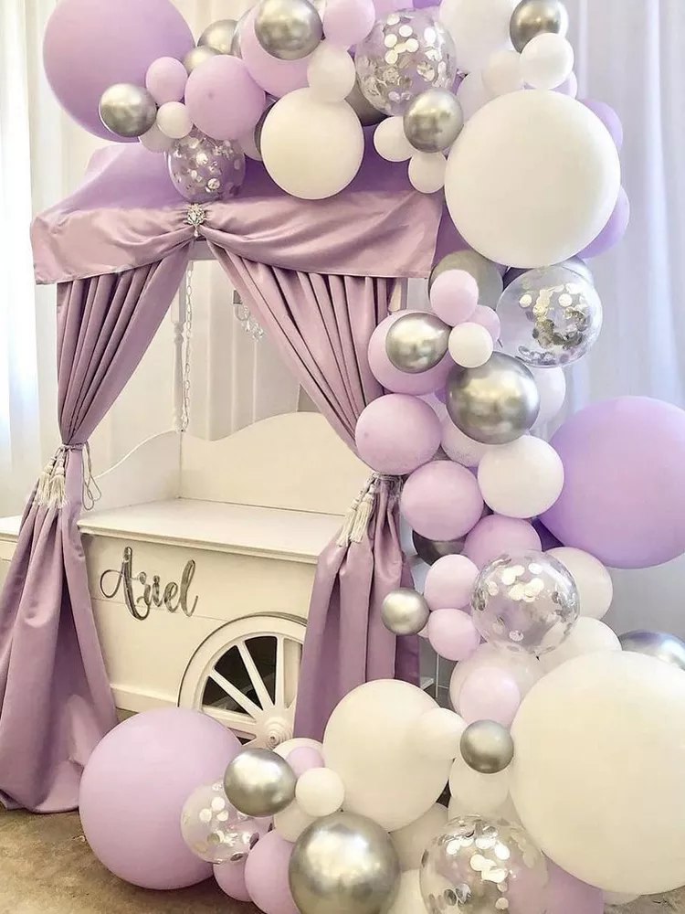 

Набор шаров для арки Восторг Светло лиловый с серебром 80 шаров