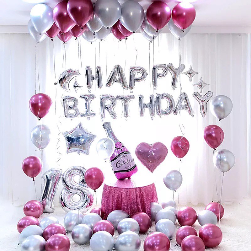 

Набор шаров для композиции Happy Birthday Серебро с розовым