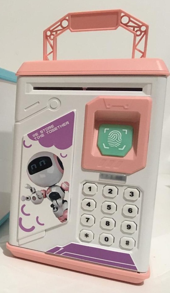 

Электронная копилка-сейф ROBOT BODYGUARD ART-906 B/EL 510-6 сканер отпечатка пальца кодовый замок ультрафиолет для проверки купюр Розовый