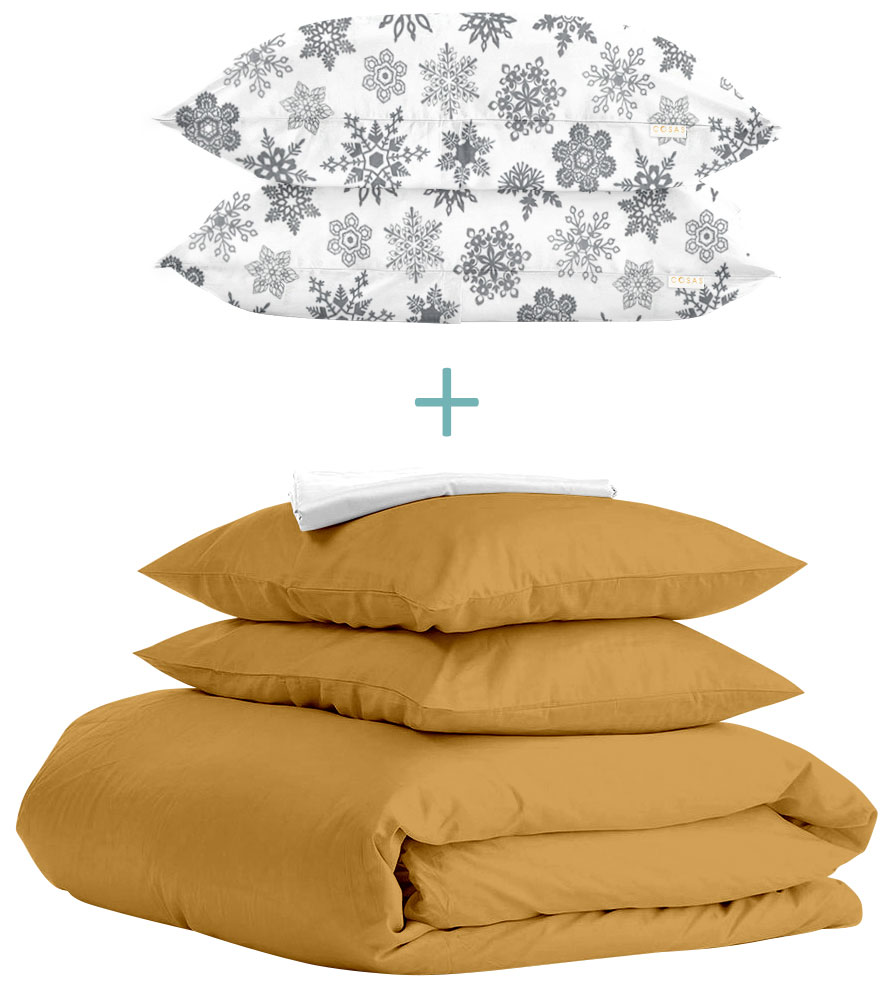 

Комплект Cosas Ranfors Mustard + подарок наволочки 2 шт Snowflakes Grey