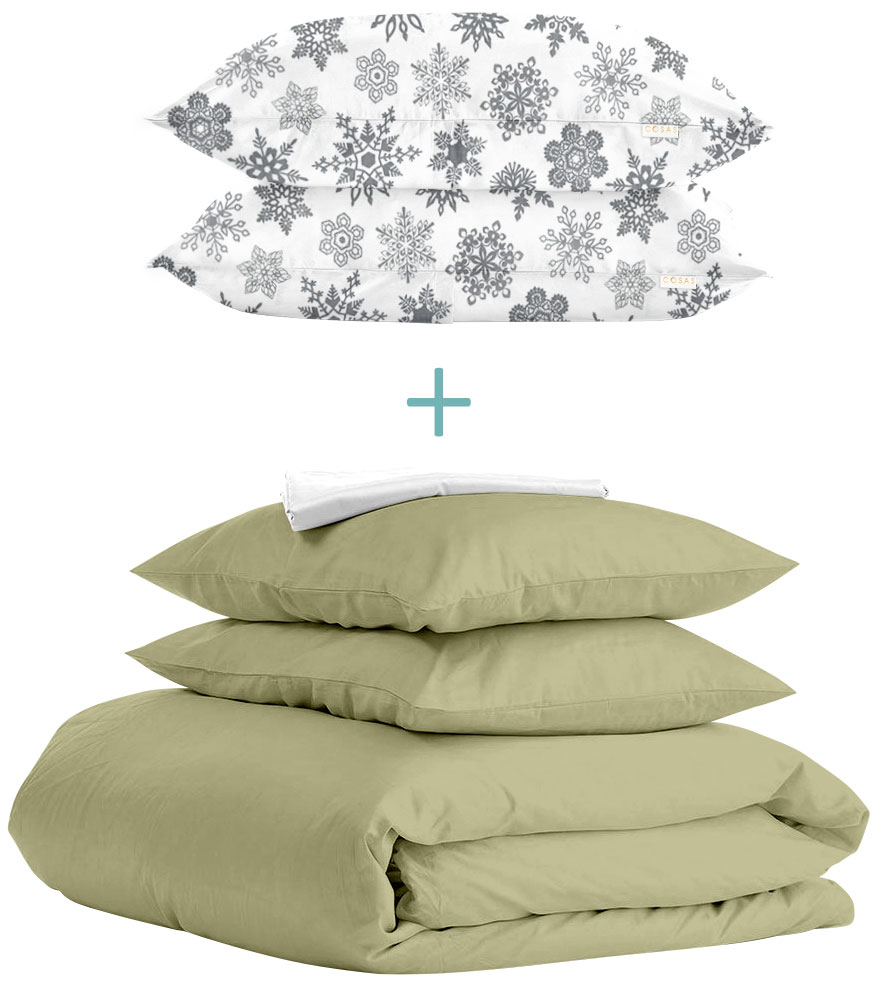 

Комплект Cosas Ranfors Olive + подарок наволочки 2 шт Snowflakes Grey