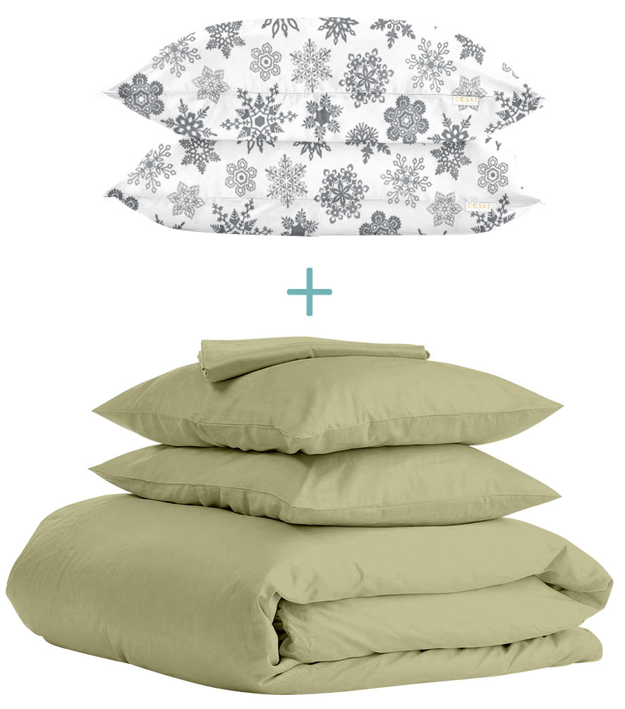 

Комплект Cosas Ranfors Olive + подарок наволочки 2 шт Snowflakes Grey