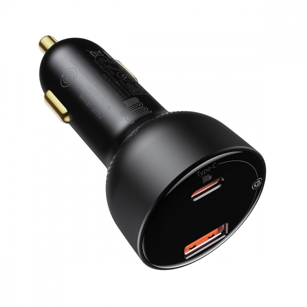 

Автомобильное зарядное устройство для MacBook iPad iPhone Baseus Superme Digital Display PPS 100W USB Type-A + Type-C Черный
