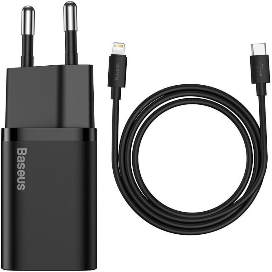 

Быстрая зарядка для iPhone/iPad Baseus Super Silicone PD Charger 20W + Кабель Type-C to Lightning TZCCSUP-B01 Черная