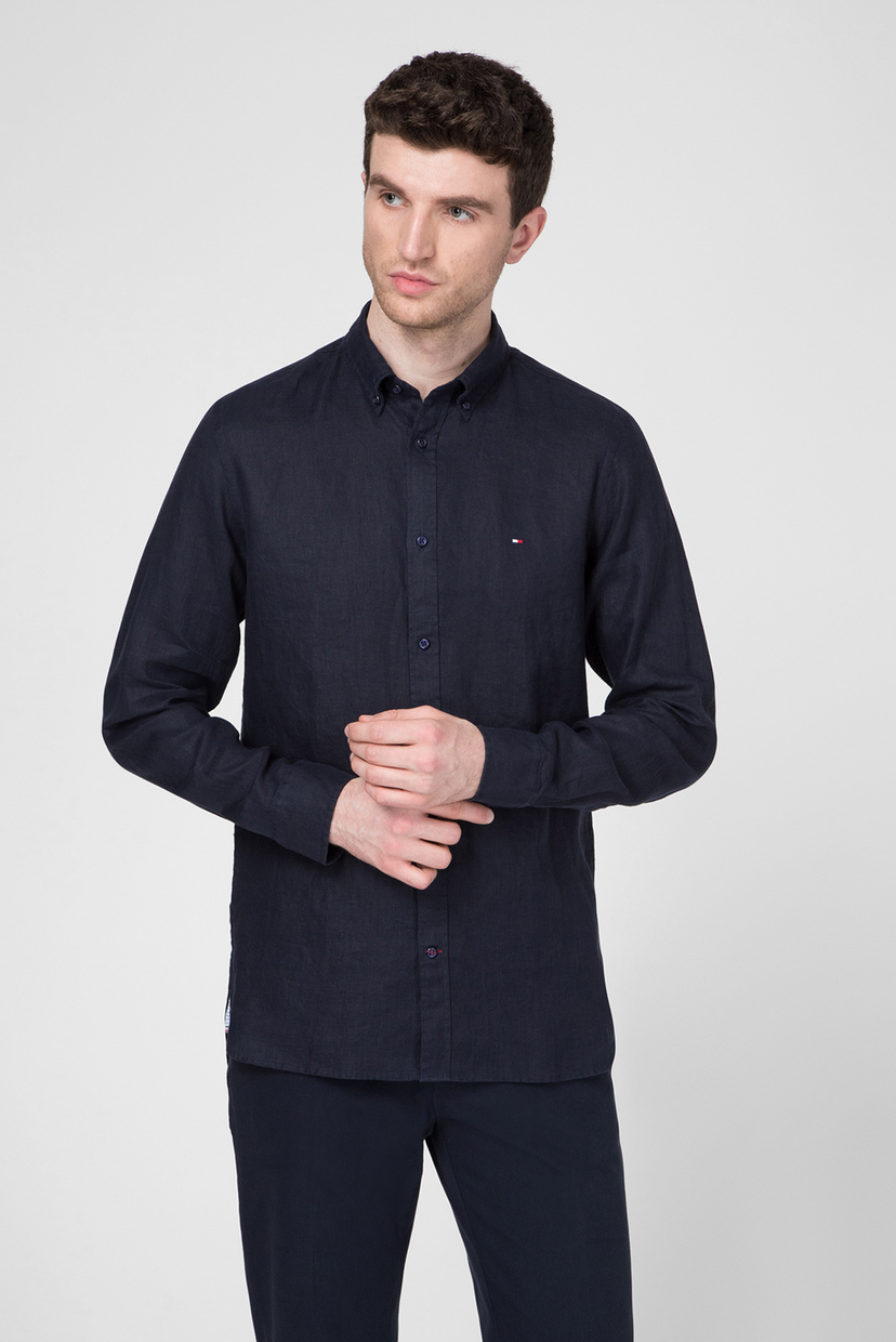 

Мужская темно-синяя льняная рубашка SLIM SOLID LINEN SHIRT Tommy Hilfiger S MW0MW13631