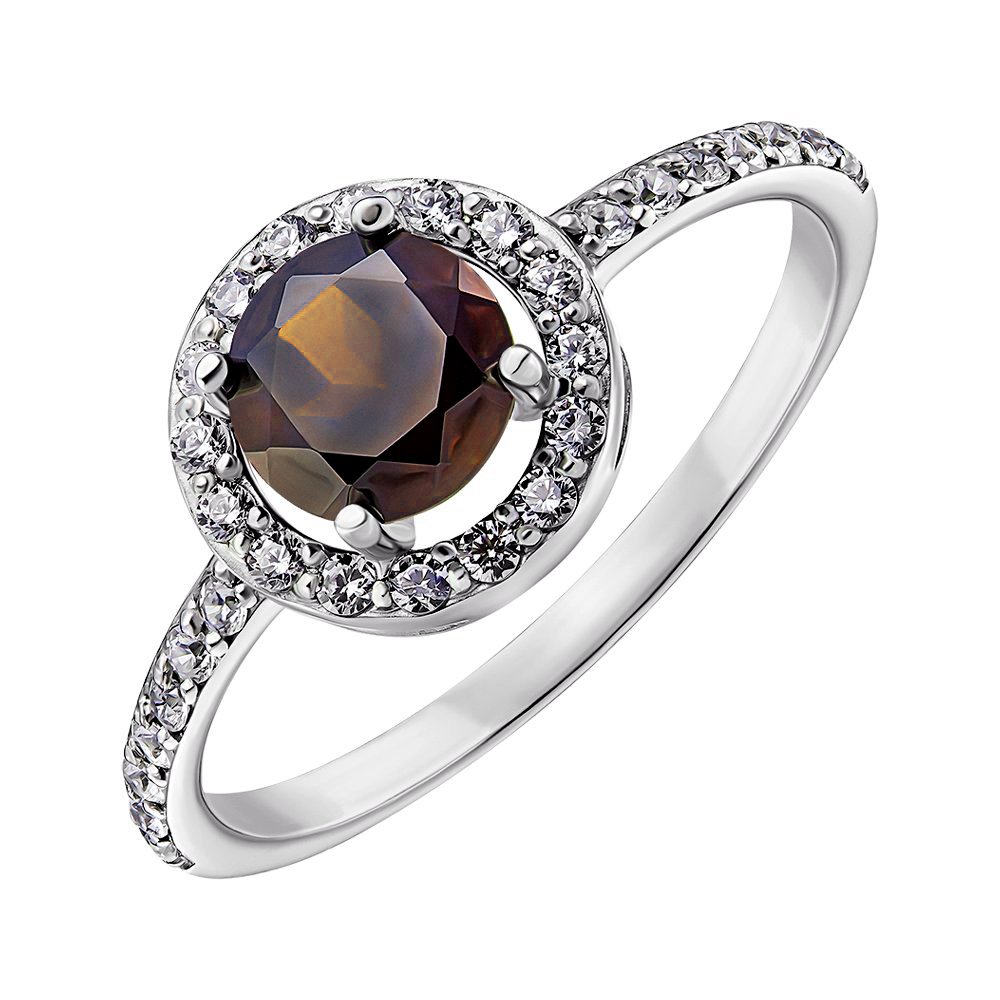 

Серебряное кольцо с дымчатым кварцем и фианитами 000146853 17.5 размера