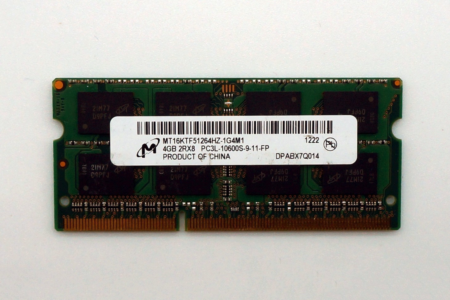 

Модуль памяти SODIMM Micron 4GB 2Rx8 PC3L-10600S-9-11-FP 1333 MHz (MT16KTF51264HZ-1G4M1) Б/У