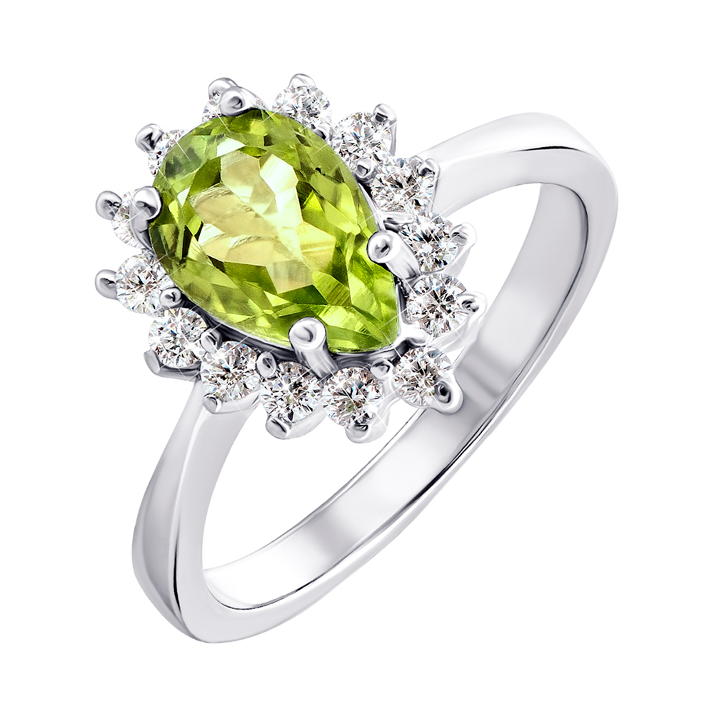 

Серебряное кольцо с хризолитом и фианитами 000126977 18 размера