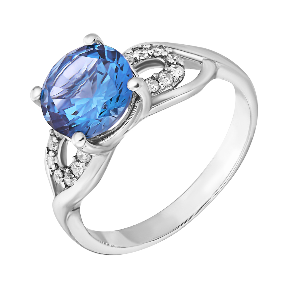 

Серебряное кольцо с кварцем London blue и фианитами 000114184 17 размера